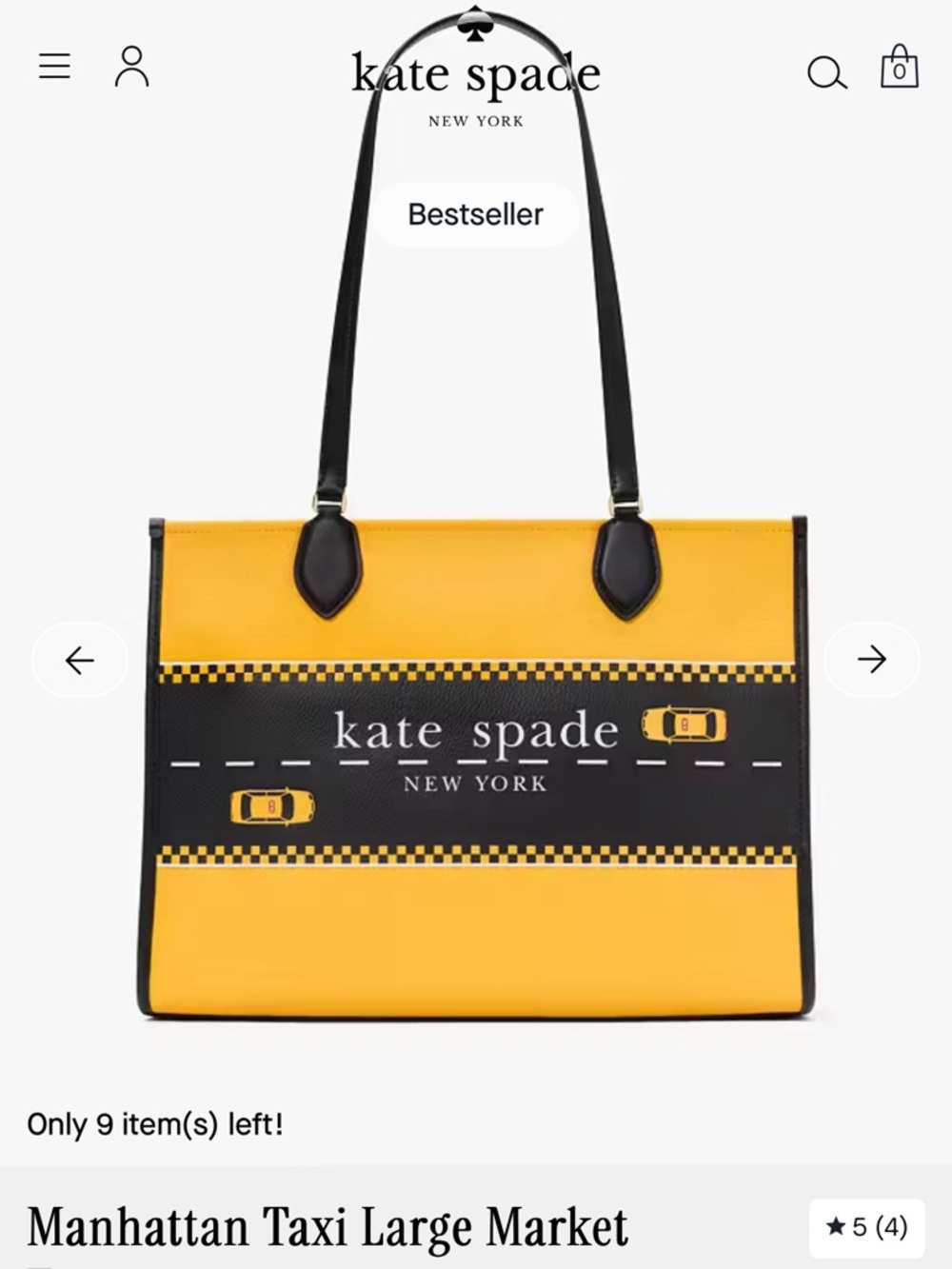 Kate Spade Manhattan Taxi Large Market
Tote Yellow Black New York City NWT